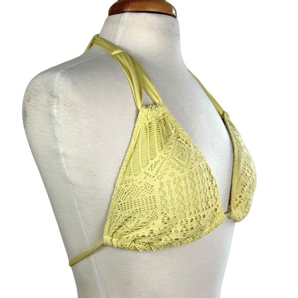 Mossimo Pastel Yellow Crochet Knit Bikini Top Triangle Top Swimsuit Size L - Picture 3 of 9